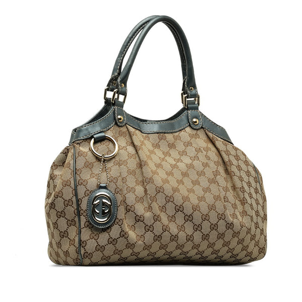 グッチ GGキャンバス スーキー ハンドバッグ トートバッグ 211944 ベージュ ブルー キャンバス レザー レディース GUCCI 【中古】