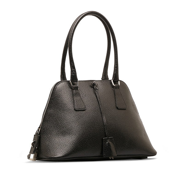 プラダ 三角ロゴプレート ハンドバッグ ブラック レザー レディース PRADA 【中古】