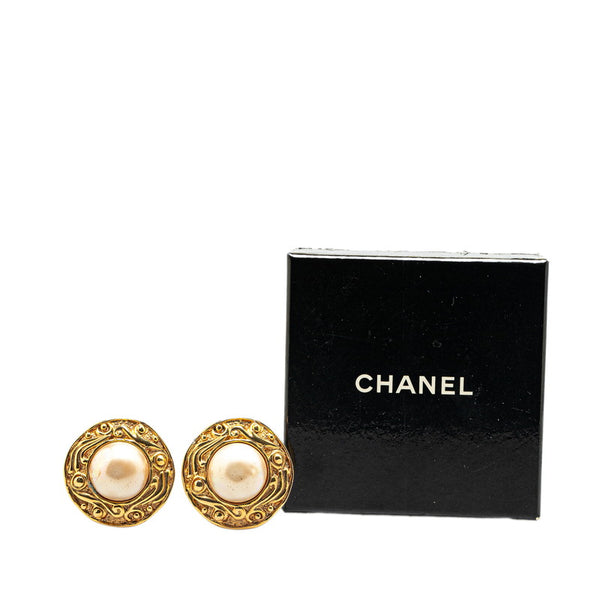 シャネル ラウンド フェイクパール イヤリング ゴールド メッキ レディース CHANEL 【中古】