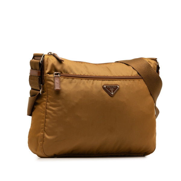 プラダ 三角ロゴプレート テスート 斜め掛け ショルダーバッグ BT0421 ブラウン ナイロン レザー レディース PRADA 【中古】