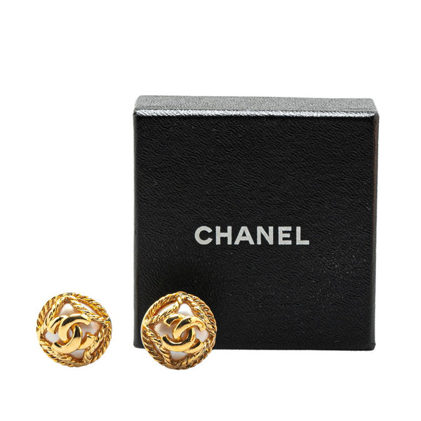 シャネル ヴィンテージ ココマーク ラウンド イヤリング ゴールド メッキ フェイクパール レディース CHANEL 【中古】