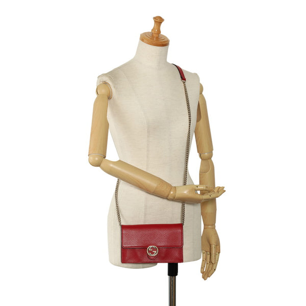 グッチ インターロッキングG 斜め掛け チェーン ショルダーバッグ 510314 レッド レザー レディース GUCCI 【中古】