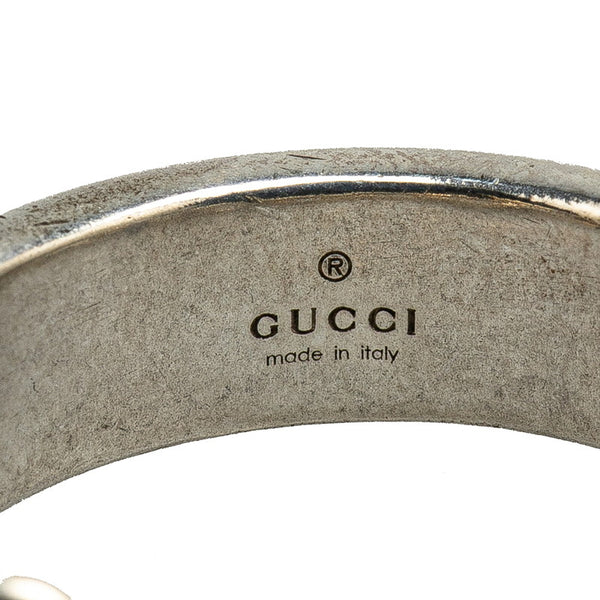 グッチ ゴルメットチェーン ロゴプレート リング 指輪 #26 ターコイズブルー SV925 シルバー エナメル メンズ GUCCI 【中古】