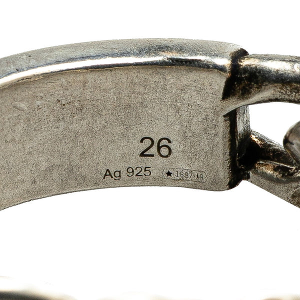 グッチ ゴルメットチェーン ロゴプレート リング 指輪 #26 ターコイズブルー SV925 シルバー エナメル メンズ GUCCI 【中古】