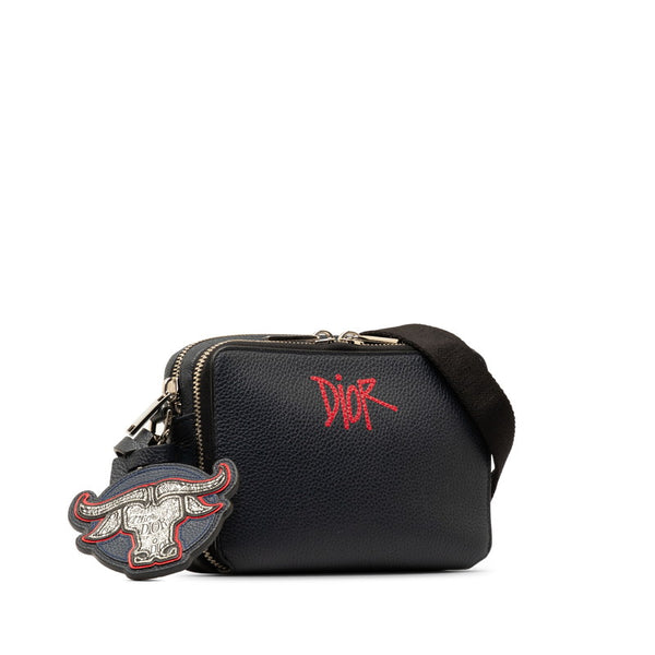 ディオール STUSSYコラボ ショルダーバッグ 2ESBC119GDS ネイビー レッド レザー メンズ Dior 【中古】