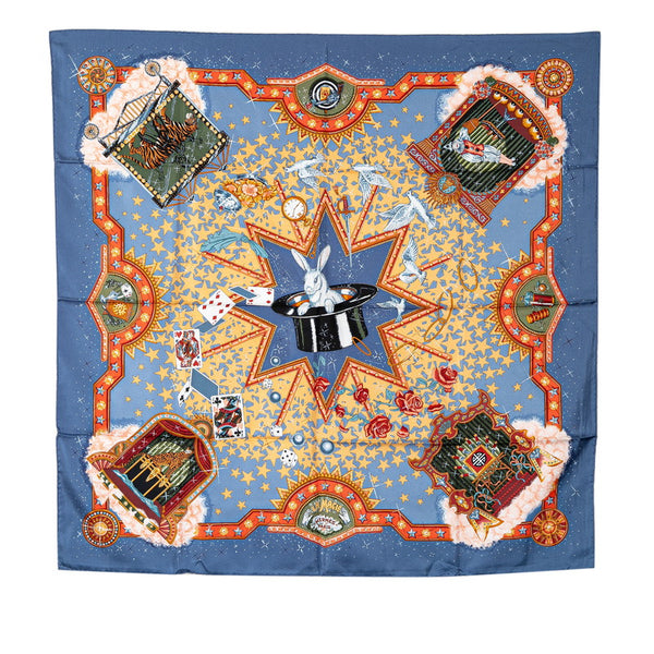 エルメス カレ90 LA MAGIE ラ マジ マジック スカーフ ブルー マルチカラー シルク レディース HERMES 【中古】