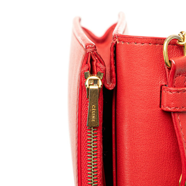 セリーヌ フレーム イブニングバッグ チェーンショルダーウォレット レッド ベージュ レザー レディース CELINE 【中古】