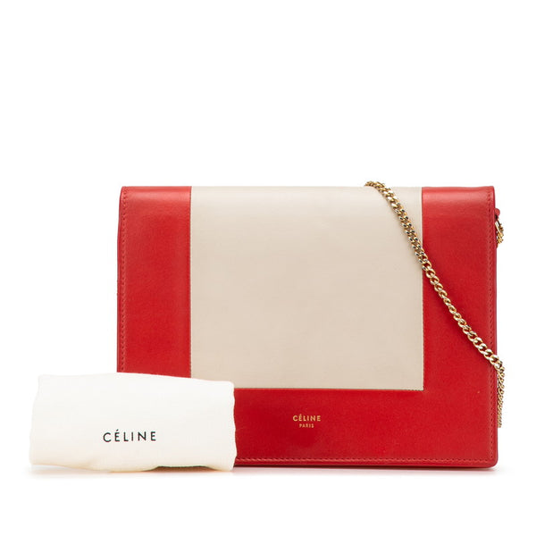 セリーヌ フレーム イブニングバッグ チェーンショルダーウォレット レッド ベージュ レザー レディース CELINE 【中古】