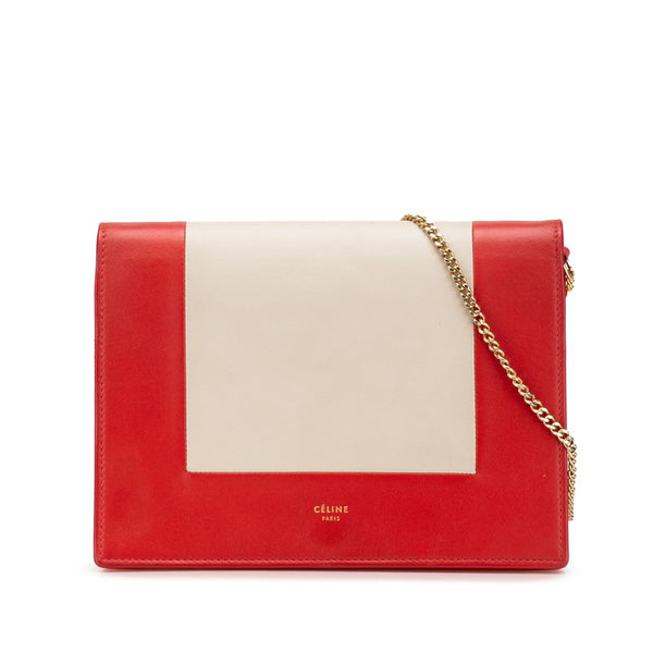 セリーヌ フレーム イブニングバッグ チェーンショルダーウォレット レッド ベージュ レザー レディース CELINE 【中古】