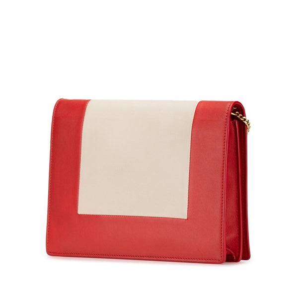セリーヌ フレーム イブニングバッグ チェーンショルダーウォレット レッド ベージュ レザー レディース CELINE 【中古】