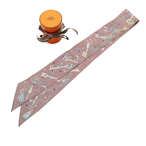 エルメス ツイリー LES CLES A POIS レ クレ ア ポア スカーフ マロングラッセ パープル シルク レディース HERMES 【中古】