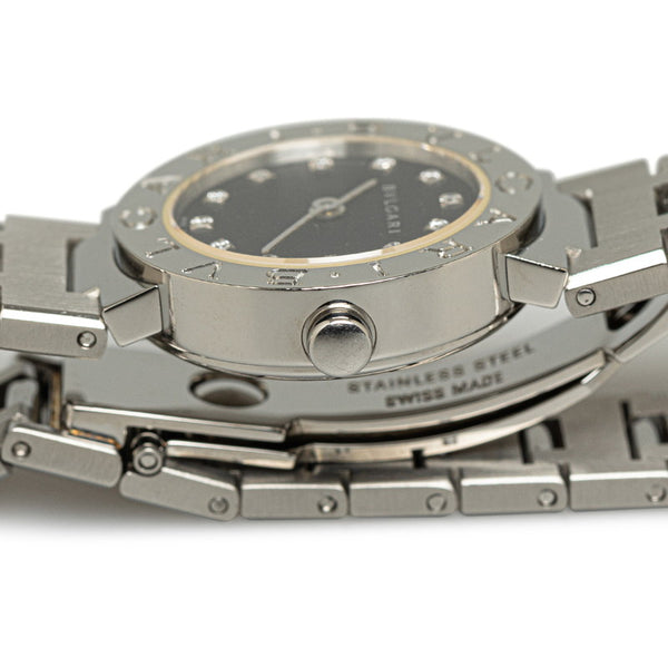 ブルガリ ブルガリブルガリ 12Pダイヤ 腕時計 BB23SS クオーツ ブラック文字盤 ステンレススチール レディース BVLGARI 【中古】