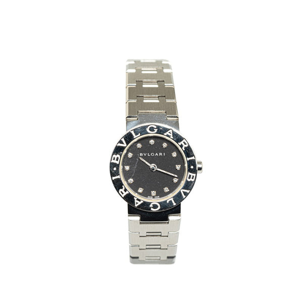 ブルガリ ブルガリブルガリ 12Pダイヤ 腕時計 BB23SS クオーツ ブラック文字盤 ステンレススチール レディース BVLGARI 【中古】