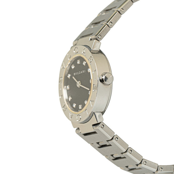 ブルガリ ブルガリブルガリ 12Pダイヤ 腕時計 BB23SS クオーツ ブラック文字盤 ステンレススチール レディース BVLGARI 【中古】