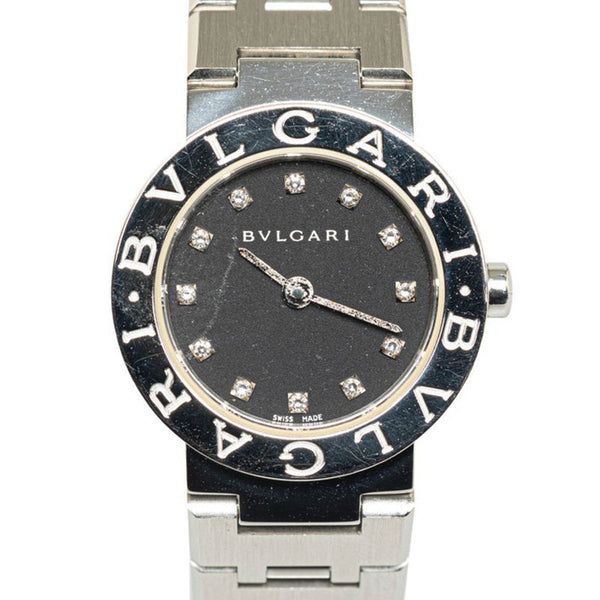 ブルガリ ブルガリブルガリ 12Pダイヤ 腕時計 BB23SS クオーツ ブラック文字盤 ステンレススチール レディース BVLGARI 【中古】