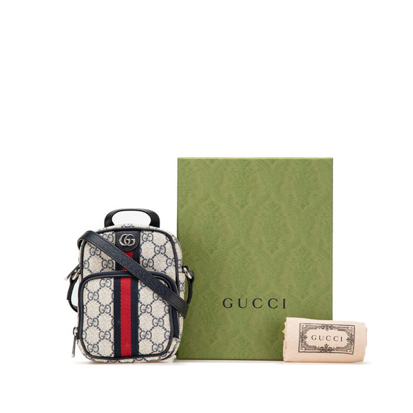 グッチ GGスプリーム オフィディア 斜め掛け ショルダーバッグ 671682 ベージュ ネイビー PVC レザー レディース GUCCI 【中古】