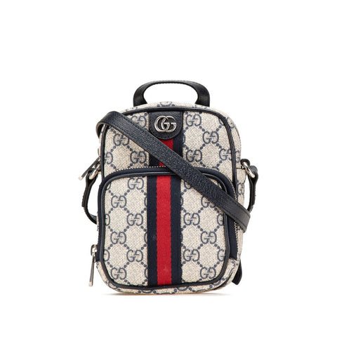 グッチ GGスプリーム オフィディア 斜め掛け ショルダーバッグ 671682 ベージュ ネイビー PVC レザー レディース GUCCI 【中古】