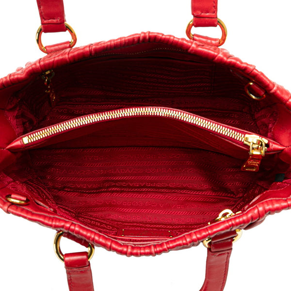 プラダ ナッパ ハンドバッグ ショルダーバッグ 2WAY レッド レザー レディース PRADA 【中古】