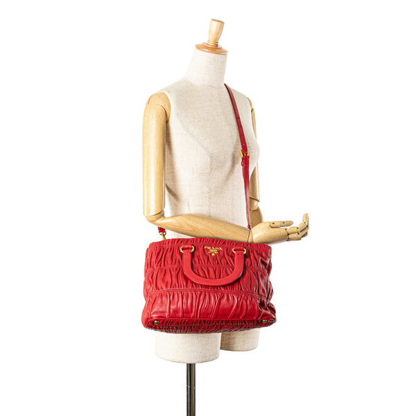 プラダ ナッパ ハンドバッグ ショルダーバッグ 2WAY レッド レザー レディース PRADA 【中古】