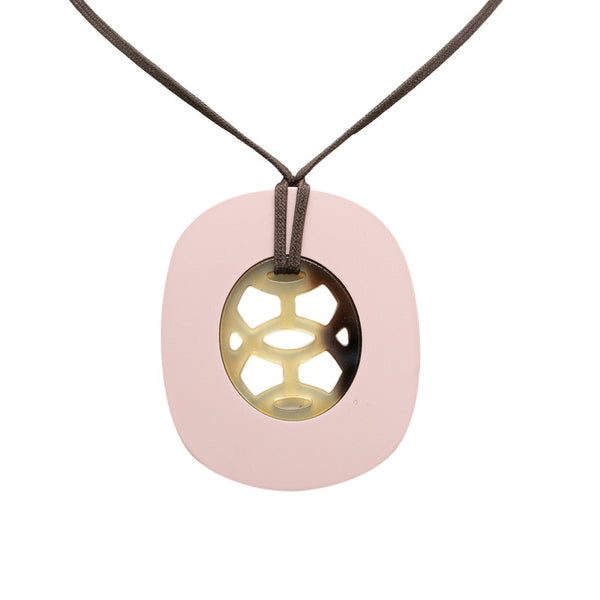 エルメス ネックレス ピンク ブラウン バッファローホーン ラッカーウッド レディース HERMES 【中古】