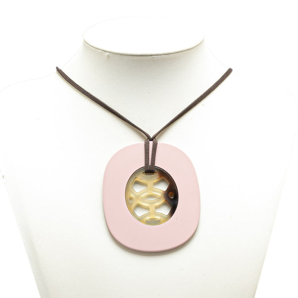 エルメス ネックレス ピンク ブラウン バッファローホーン ラッカーウッド レディース HERMES 【中古】