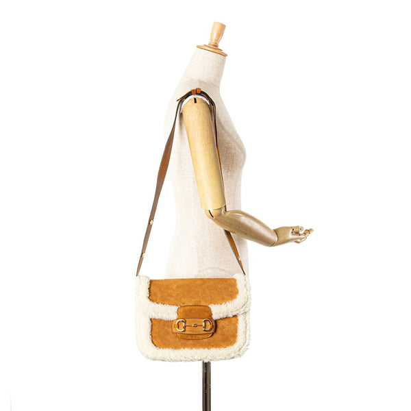 グッチ ホースビット 1955 斜め掛け ショルダーバッグ  602204 ベージュ ホワイト スウェード ムートン レディース GUCCI 【中古】