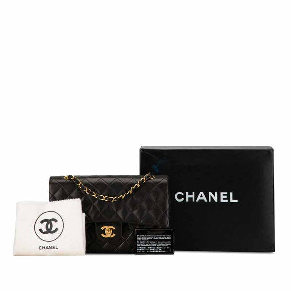 シャネル マトラッセ25 ココマーク ダブルフラップ チェーン ショルダーバッグ ブラック ラムスキン レディース CHANEL 【中古】