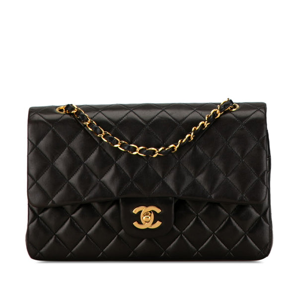シャネル マトラッセ25 ココマーク ダブルフラップ チェーン ショルダーバッグ ブラック ラムスキン レディース CHANEL 【中古】
