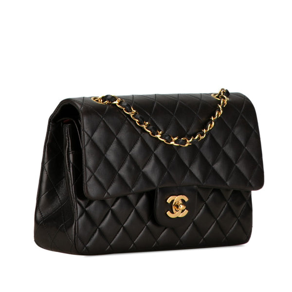 シャネル マトラッセ25 ココマーク ダブルフラップ チェーン ショルダーバッグ ブラック ラムスキン レディース CHANEL 【中古】