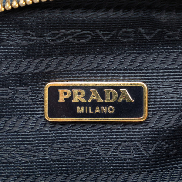 プラダ 三角ロゴプレート ポーチ インディゴブルー デニム レザー レディース PRADA 【中古】