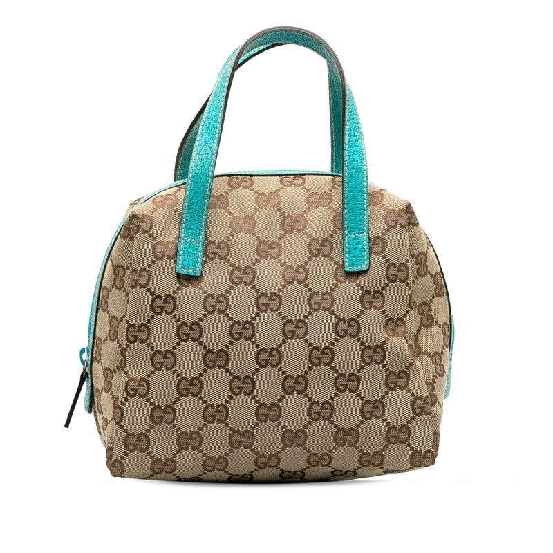 グッチ GGキャンバス ミニハンドバッグ 124542 ベージュ ブルー キャンバス レザー レディース GUCCI 【中古】