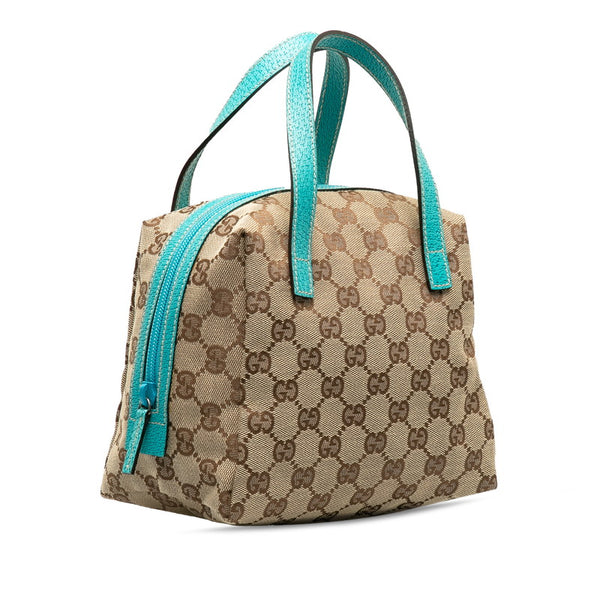 グッチ GGキャンバス ミニハンドバッグ 124542 ベージュ ブルー キャンバス レザー レディース GUCCI 【中古】