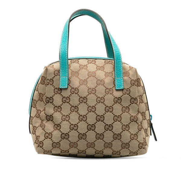 グッチ GGキャンバス ミニハンドバッグ 124542 ベージュ ブルー キャンバス レザー レディース GUCCI 【中古】