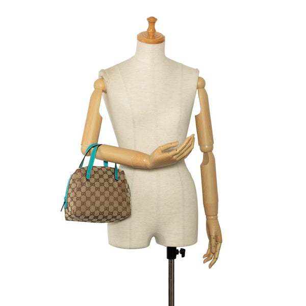 グッチ GGキャンバス ミニハンドバッグ 124542 ベージュ ブルー キャンバス レザー レディース GUCCI 【中古】