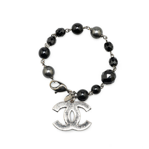 シャネル ココマーク ブレスレット シルバー ブラック メタル フェイクパール ビーズ レディース CHANEL 【中古】