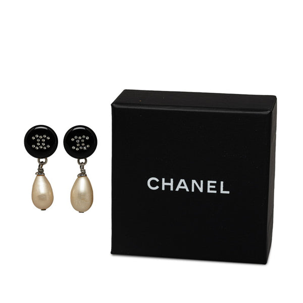 シャネル ココマーク ラインストーン パール スイングピアス ブラック メタル レディース CHANEL 【中古】