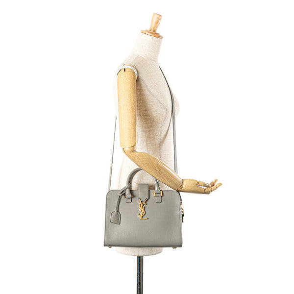 サンローラン YSLロゴ ベイビーカバス ハンドバッグ ショルダーバッグ 2WAY グレー レザー レディース SAINT LAURENT 【中古】