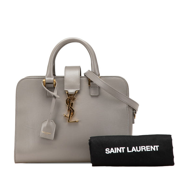 サンローラン YSLロゴ ベイビーカバス ハンドバッグ ショルダーバッグ 2WAY グレー レザー レディース SAINT LAURENT 【中古】