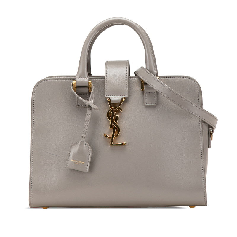 サンローラン YSLロゴ ベイビーカバス ハンドバッグ ショルダーバッグ 2WAY グレー レザー レディース SAINT LAURENT 【中古】