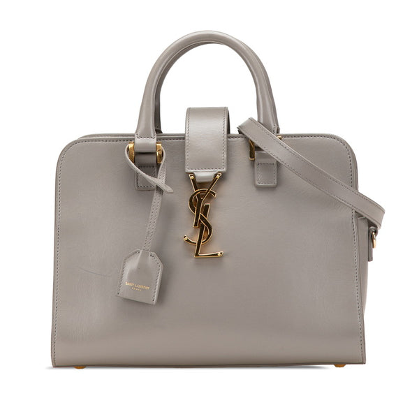 サンローラン YSLロゴ ベイビーカバス ハンドバッグ ショルダーバッグ 2WAY グレー レザー レディース SAINT LAURENT 【中古】