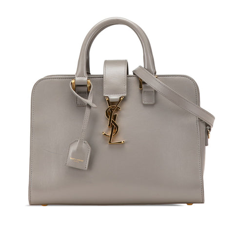 サンローラン YSLロゴ ベイビーカバス ハンドバッグ ショルダーバッグ 2WAY グレー レザー レディース SAINT LAURENT 【中古】