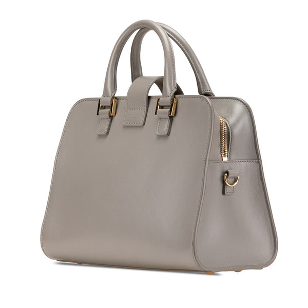 サンローラン YSLロゴ ベイビーカバス ハンドバッグ ショルダーバッグ 2WAY グレー レザー レディース SAINT LAURENT 【中古】