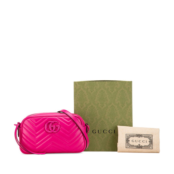 グッチ GGマーモント 斜め掛け チェーン ショルダーバッグ 447632 ピンク レザー レディース GUCCI 【中古】