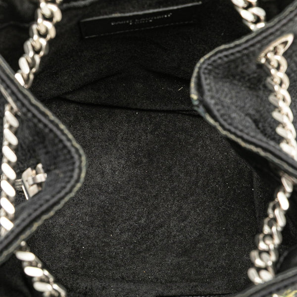サンローラン フラワー 花 モチーフ チェーン ショルダーバッグ ブラック マルチカラー キャンバス レディース SAINT LAURENT 【中古】