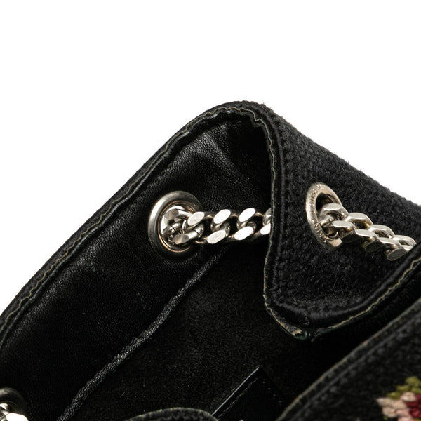 サンローラン フラワー 花 モチーフ チェーン ショルダーバッグ ブラック マルチカラー キャンバス レディース SAINT LAURENT 【中古】