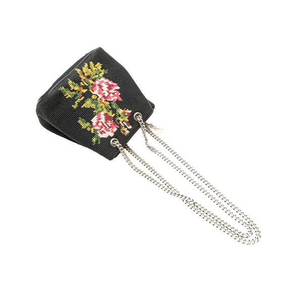 サンローラン フラワー 花 モチーフ チェーン ショルダーバッグ ブラック マルチカラー キャンバス レディース SAINT LAURENT 【中古】