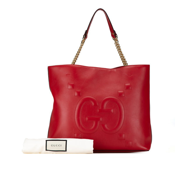 グッチ ロゴ チェーン ショルダーバッグ ハンドバッグ トートバッグ 453561 レッド レザー レディース GUCCI 【中古】