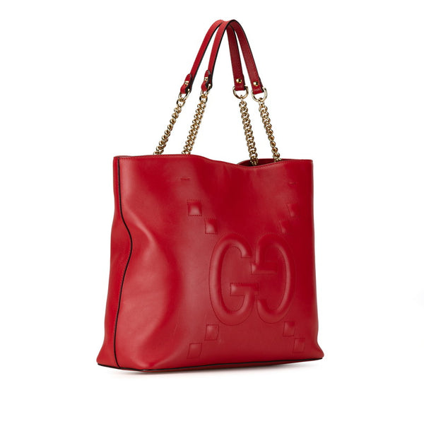 グッチ ロゴ チェーン ショルダーバッグ ハンドバッグ トートバッグ 453561 レッド レザー レディース GUCCI 【中古】