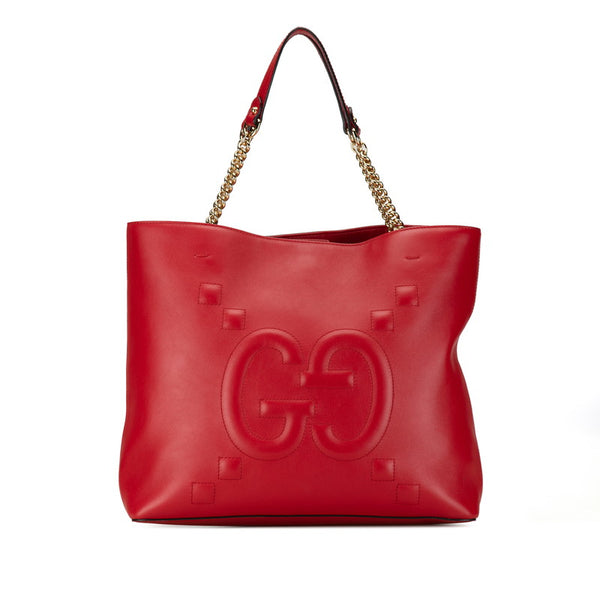 グッチ ロゴ チェーン ショルダーバッグ ハンドバッグ トートバッグ 453561 レッド レザー レディース GUCCI 【中古】