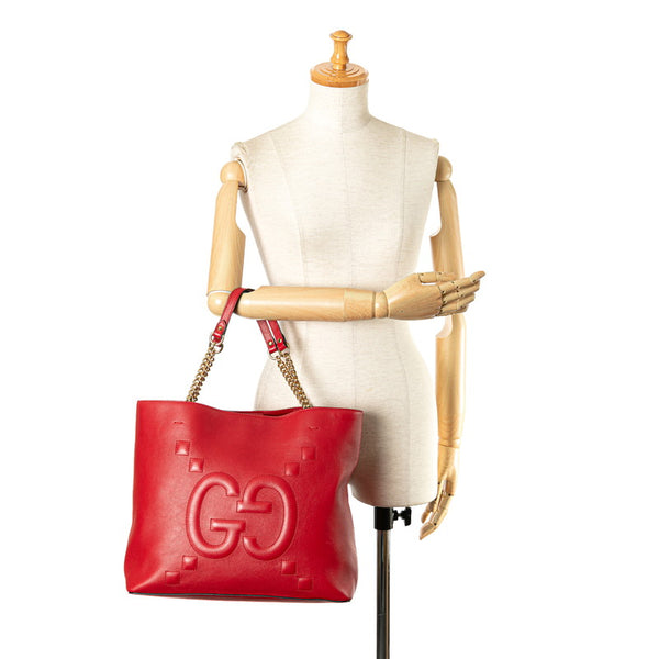 グッチ ロゴ チェーン ショルダーバッグ ハンドバッグ トートバッグ 453561 レッド レザー レディース GUCCI 【中古】